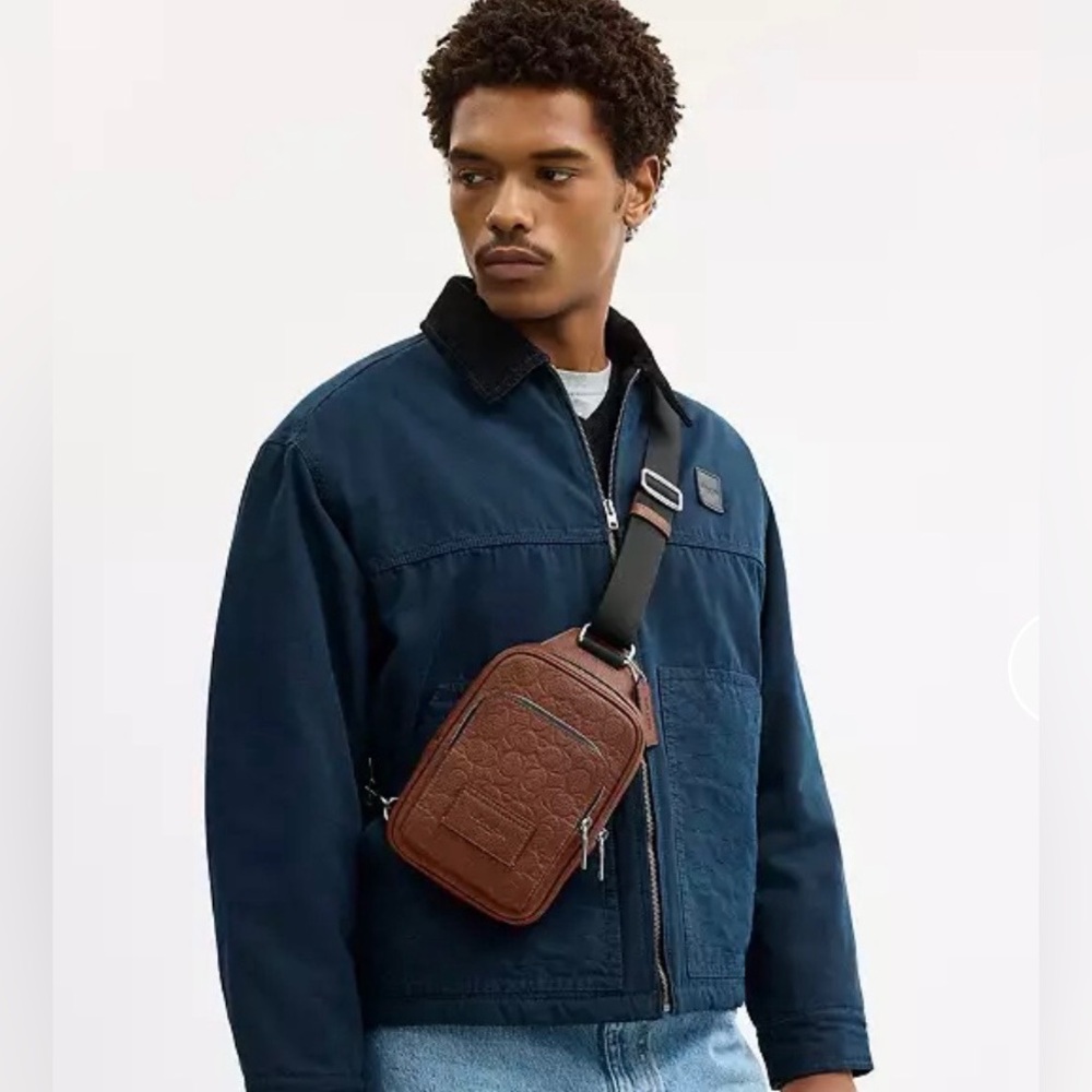 NWT Coach Brown Leather Crossbody Sling Bag for Men - Picture 2 of 13